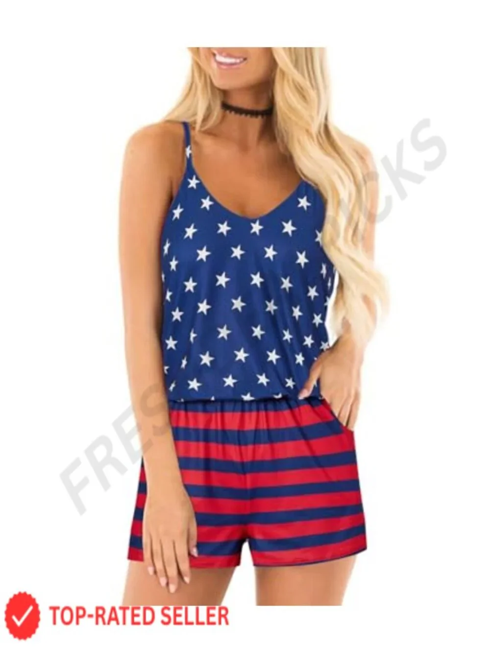 Women Sleeveless Romper Summer Casual Short Jumpsuit with Pockets Adjustable